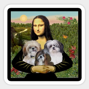 Mona Lisa and her Three Sweet Shih Tzus Sticker